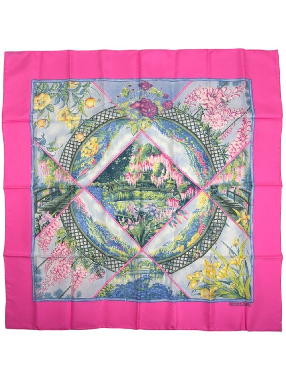 Hermes Carre 90 Giverny Scarf Garden Flower Silk Pink Multicolor